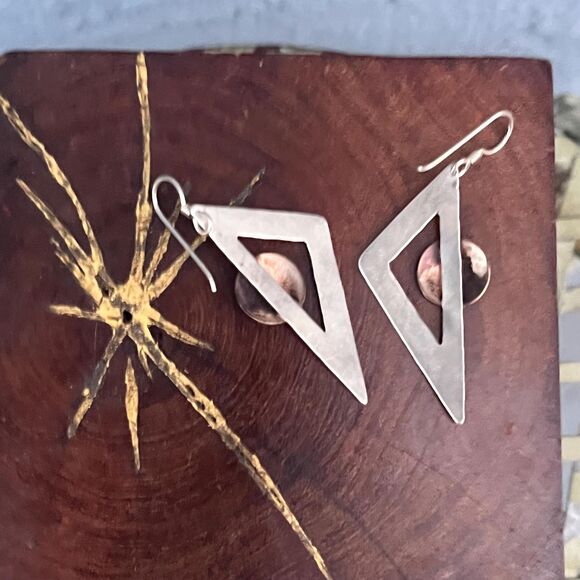 Mixed Metal Triangle Earrings Sterling Silver Copper Industrial jewelry - Picture 7 of 10